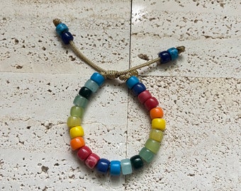 Rainbow Brite, Gemstone Pony Bead Large Hole Bracelet, Adjustable