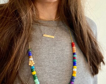 Adjustable Gemstone Bead Necklace: Colorful Rainbow Pony Bead Design