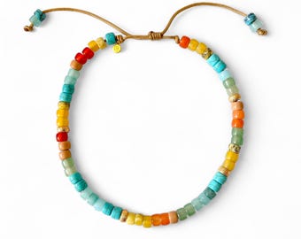 Handcrafted Colorful Bead Necklace: Adjustable Turquoise Jewelry