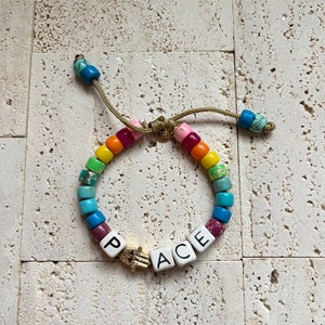 Peaceabilities Deux, Gemstone Hamsa Pony Bead Adjustable Bracelet