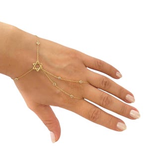 Sterling Silver Jewish Star Hand Chain Dainty Double Hand Chain Bracelet, Link Ring Bracelet, Finger Chain Jewelry,  Bracelet for Her