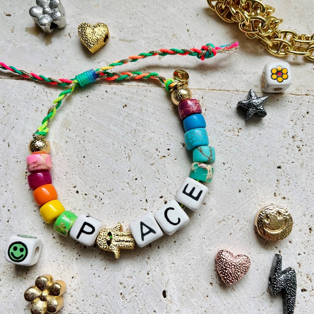 【可愛い存在感♪】PATOU Hammered Sphere Bracelet Colorful Adjustable Bead Bracelet, Peacebilities, Candy Bead
