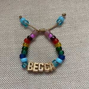 Glass Pony Bead Rainbow Bracelet with Letters