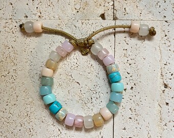 Colorful Adjustable Bead Bracelet, Baby Hues, Pony Bead Bracelet, Candy Beads Bracelet, Pony Gemstone, Multi Color Bracelet