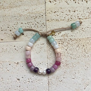 Gemini Szn, Gemstone and Pearl Beaded Bracelet Adjustable Bracelet Gemstone Bracelet Gemstone Jewelry Multicolored Bracelet Gift for Her