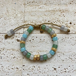 Coconut Grove, Gemstone Beaded Bracelet with Gold Stardust Spacers