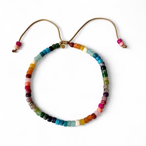 Colorful Adjustable Bead Necklace, Funfetti, Candy Bead, Pony Bead, Gemstone Bead Necklace, Forte Bead Gemstone Necklace, Gold Filled