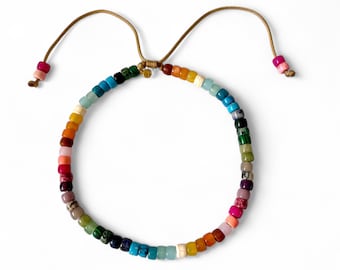Colorful Adjustable Bead Necklace, Funfetti, Candy Bead, Pony Bead, Gemstone Bead Necklace, Forte Bead Gemstone Necklace, Gold Filled