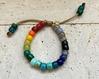 The Phoebe: Starry Night Collection with Rainbow Gemstone Beaded Bracelet and Star Beads