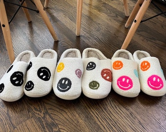 Smile Slippers, Smile Emoji Slippers, Small Smile Slippers, Winter Plush Slippers, Lounge Slippers, Women’s Slippers, Rubber Sole Slippers