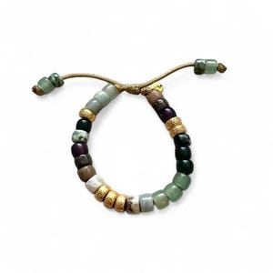 Fair Isle, Forte Gemstone Beaded Bracelet • Gold Stardust Spacers • Adjustable • LB Beadz