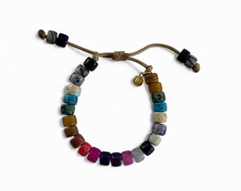 Adjustable Gemstone Bead Bracelet, Multi Color Rodeo Style