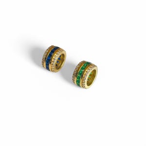 Gem Slide Baguette Series Pave Sparkle, Gold Roundel, Eternity Roundel, Gold Roundel Spacer Bead, Emerald, Gemstone Spacer, Infinity Spacer