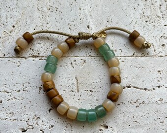 The Eucalyptus, Forte Bead Gemstone Bracelet, Adjustable