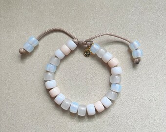 Gemstone Big Hole Pony Bead, Moonstone in Manhattan, Adjustable Bracelet