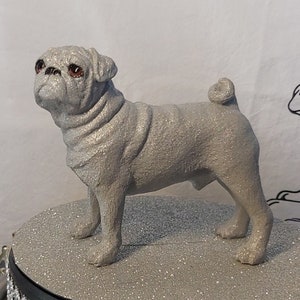 Pug in shimmering silver with Diamante style collar