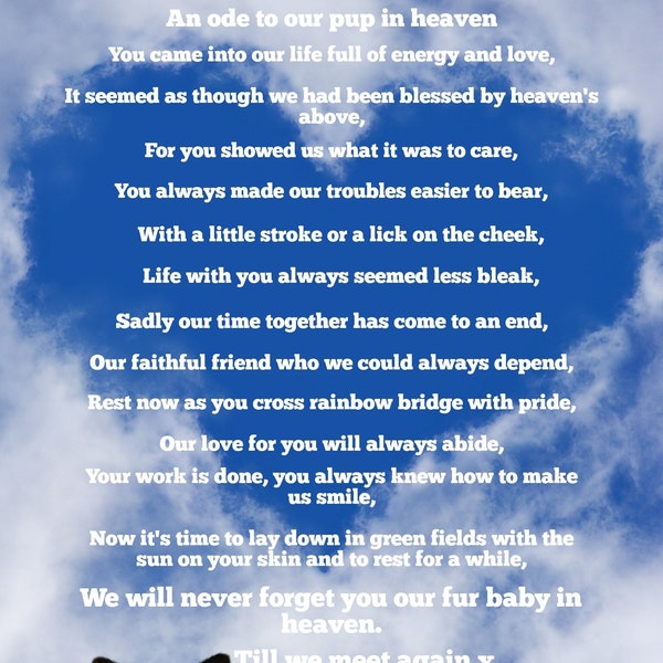 Pet loss poem, dog loss poem with your dogs photo included, personalised poem for dogs in heaven, pet passing over rainbow bridge