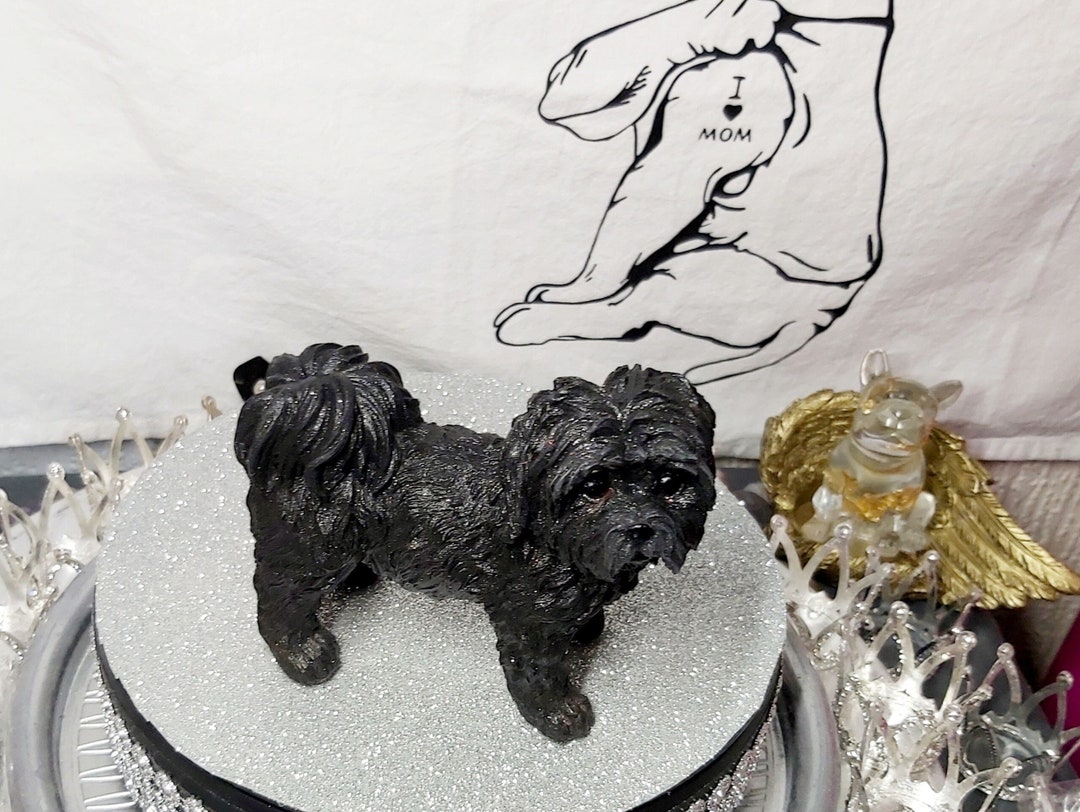 Shih Tzu Statue Figurine, in Luxury Black, Shiny Coat With Delicate