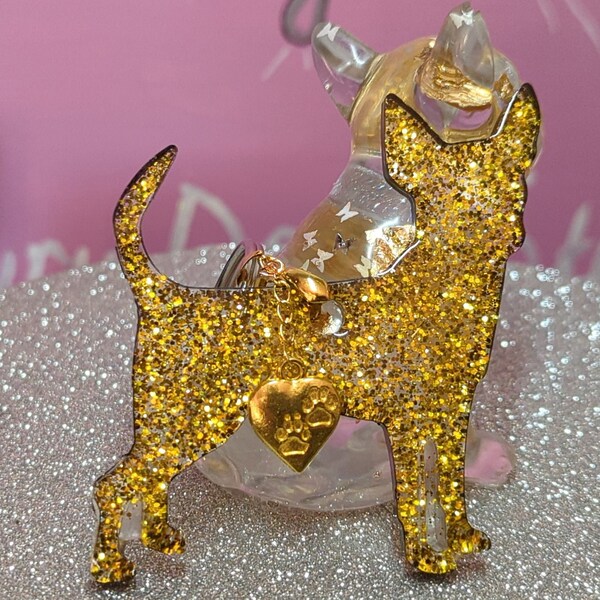 Chihuahua sparkly keyrings, with a range of pendants to decorate your keyring