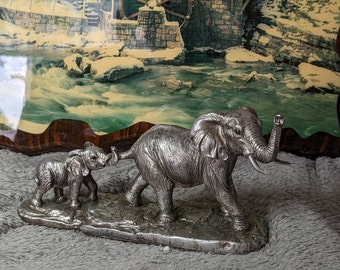 Silver Art Sparkle Diamante Walking Elephant and Calf Ornament By Leonardo 