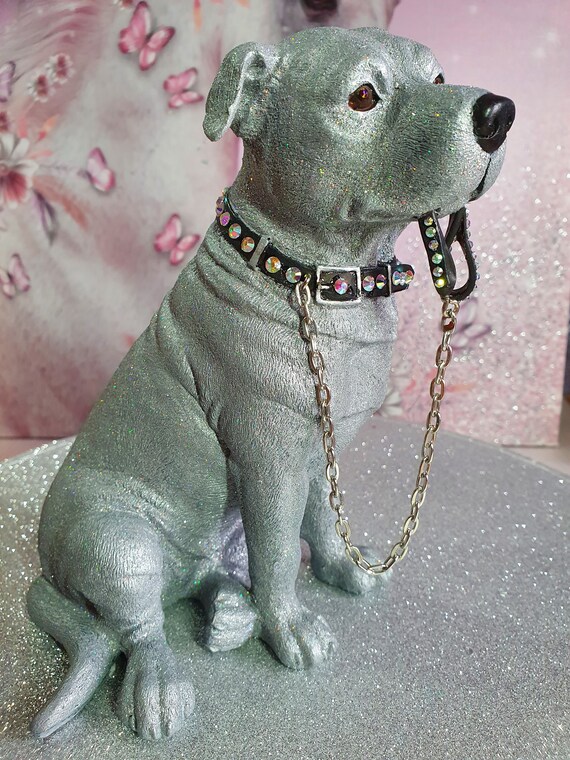 Estatua bull terrier de Staffordshire en plata brillante Etsy España