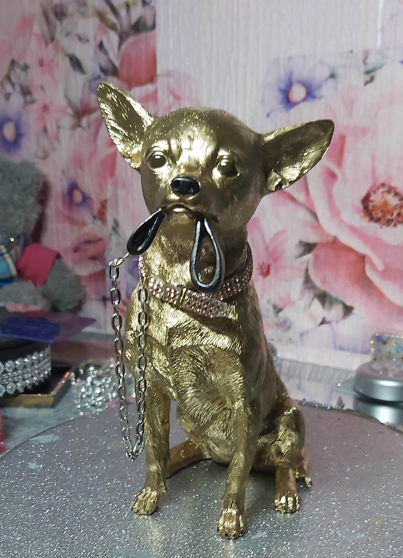 multi colored chihuahua statue