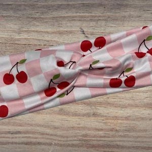 Cherry checker pink Headband, Twisted Headband, Knotted Headband, Turban Headbands, Women&#39;s Headbands, Nurse Headbands, Mom Headbands