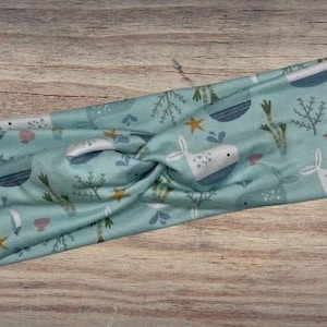 Blue whales, sea, Headband, Twisted Headband, Knotted Headband, Turban Headbands, Women&#39;s Headbands, Nurse Headbands, Mom Headbands