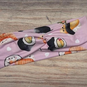 Cute pink sushi Headband, Twisted Headband, Knotted Headband, Turban Headbands, Women&#39;s Headbands, Nurse Headbands, Mom Headbands, floral