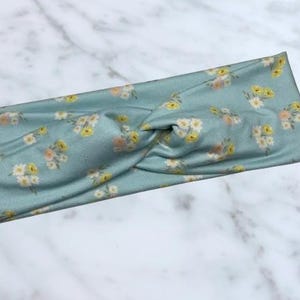 Blue dainty floral Headband, Twisted Headband, Knotted Headband, Turban Headbands, Women&#39;s Headbands, Nurse Headbands, Mom Headbands