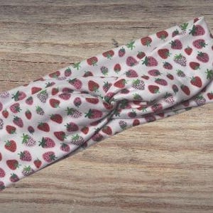 Dainty pink strawberries Headband, Twisted Headband, Knotted Headband, Turban Headbands, Women&#39;s Headbands, Nurse Headbands, Mom Headbands