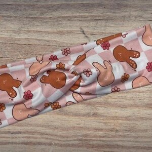Checker floral bunnies Headband, Twisted Headband, Knotted Headband, Turban Headbands, Women's Headbands, Nurse Headbands, Mom Headbands