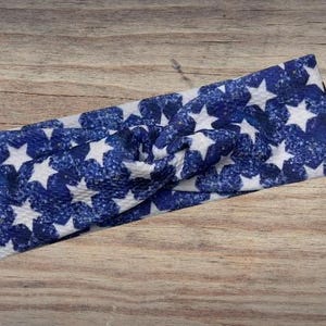 Blue glitter stars, 4th of July, Headband, Twisted Headband, Knotted Headband, Turban Headbands, Women's Headbands, Nurse Headbands