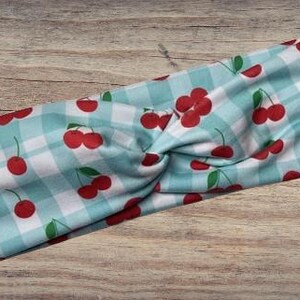 Blue checker cherries Headband, Twisted Headband, Knotted Headband, Turban Headbands, Women&#39;s Headbands, Nurse Headbands, Mom Headbands