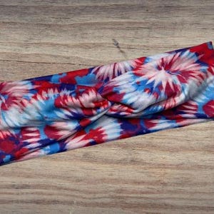 Tie dye, red white blue, 4th of July, Headband, Twisted Headband, Knotted Headband, Turban Headbands, Women's Headbands, Nurse Headbands