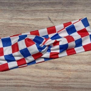 Checkers, red white blue, 4th of July, Headband, Twisted Headband, Knotted Headband, Turban Headbands, Women's Headbands, Nurse Headbands