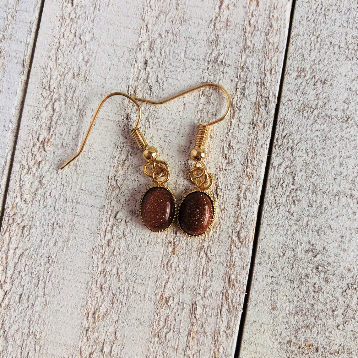 Brown Goldstone 8mm Gemstone earrings earrings boho Etsy