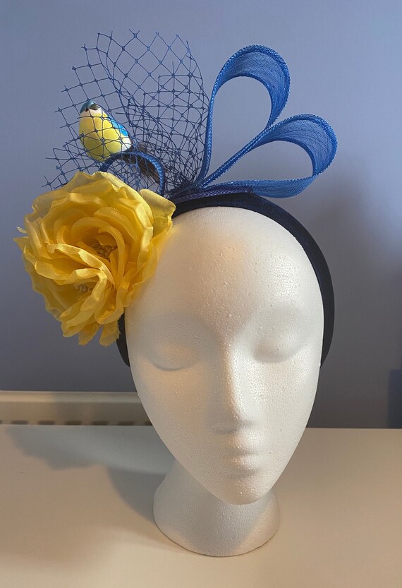 Royal Blue and Yellow Fascinator With 