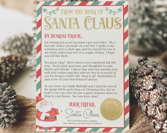Editable Personalized Letter from Santa Claus, From The Desk of Santa, Christmas Eve North Pole Mail, Instant Download, Printable Template