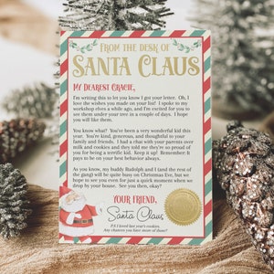 Editable Personalized Letter from Santa Claus, From The Desk of Santa, Christmas Eve North Pole Mail, Instant Download, Printable Template