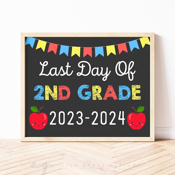 Last Day of 2nd Grade Sign, Last Day of School, 2nd Grade Chalkboard Sign, Last Day of School Printable Photo Prop, Instant Download