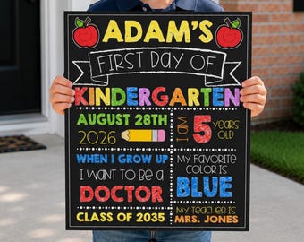 Editable Colorful First Day of School Chalkboard Sign, Reusable First Day of School Sign, Back to School Interview, DIY School Picture Prop