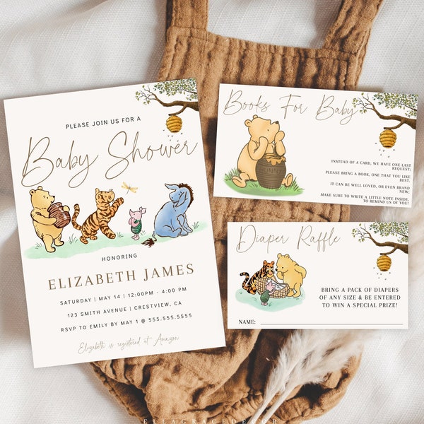 Winnie The Pooh Baby Shower, Classic Winnie The Pooh Baby Shower Invitation, Baby Shower Invitation Winnie The Pooh, Baby Shower Bundle