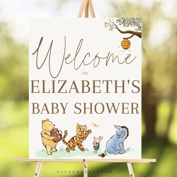 Winnie The Pooh Baby Shower Welcome Sign, Winnie The Pooh Welcome Sign, Winnie The Pooh Baby Shower Decorations, Classic Winnie The Pooh