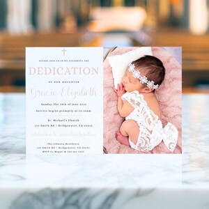 Widmung einladen mit Foto, Baby Widmung Einladung bearbeitbar, Baby Girl Widmung Einladung, Baby Widmung Einladung Mädchen