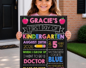 Editable Pink First Day of School Chalkboard Sign, Reusable First Day of School Sign, Girl Back to School Interview, DIY School Picture Prop