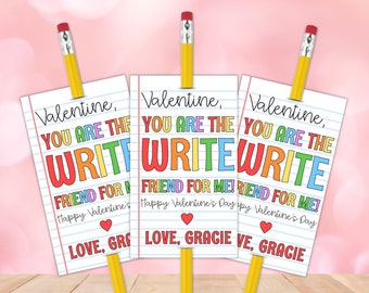 Write Valentine Printable, Write Valentines Tag, Kids Valentines Cards For School Pencil, Write Valentine Card, Valentine Pencil Holder