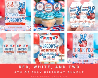 EDITABLE 4th of July Birthday Decorations, Fourth of July Party Decorations, Red White and Two Birthday Printable Decor, Instant Download