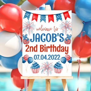 Segno di benvenuto compleanno del 4 luglio, modello modificabile compleanno barbecue, poster, compleanno patriottico, dolce celebrazione, stampabile, istantaneo