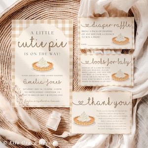 Cutie Pie Baby Shower Invitation Suite Editable Digital Template Printable Invite Set with Evite A Cutie Pie Is On The Way Invitation Bundle